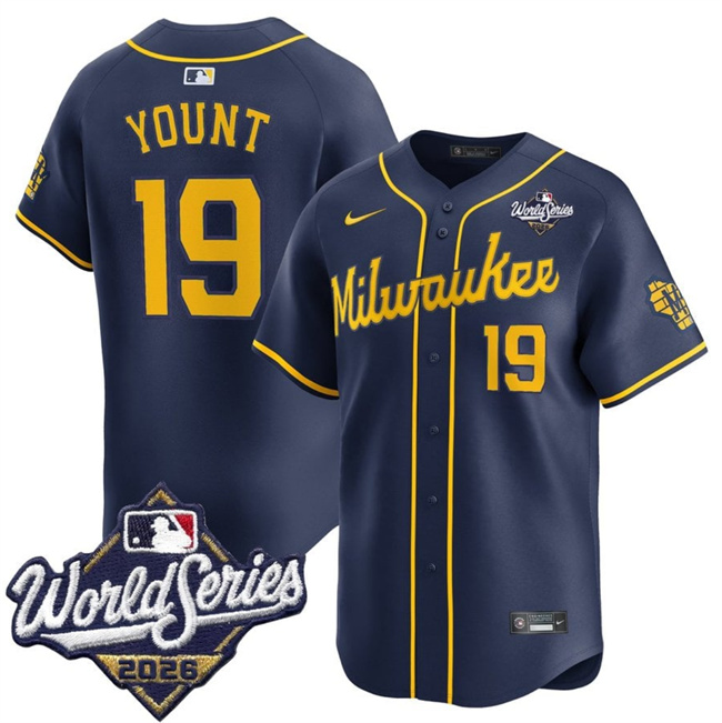 Milwaukee Brewers #19 Robin Yount Navy 2026 World Series Alternate Limited Stitched Baseball Jersey Milwaukee Brewers #19 Robin Yount Navy 2026 World Series Alternate Limited Stitched Baseball Jersey