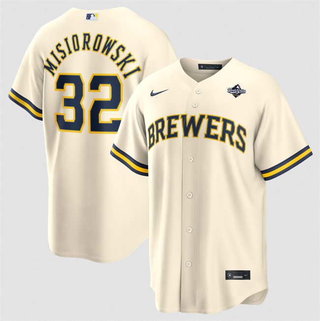 Milwaukee Brewers #32 Jacob Misiorowski Cream 2026 World Series Cool Base Stitched Baseball Jersey Milwaukee Brewers #32 Jacob Misiorowski Cream 2026 World Series Cool Base Stitched Baseball Jersey