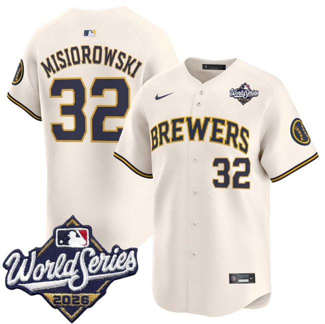 Milwaukee Brewers #32 Jacob Misiorowski Cream 2026 World Series Limited Stitched Baseball Jersey