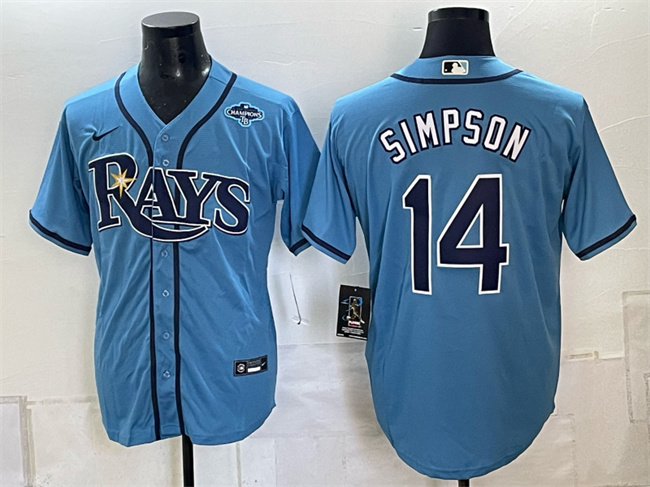 Tampa Bay Rays #14 Chandler Simpson Blue 2026 AL East Champions Patch Vapor Limited Stitched Baseball Jersey Tampa Bay Rays #14 Chandler Simpson Blue 2026 AL East Champions Patch Vapor Limited Stitched Baseball Jersey