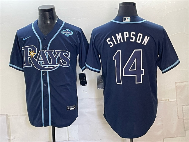 Tampa Bay Rays #14 Chandler Simpson Navy 2026 AL East Champions Patch Vapor Limited Stitched Baseball Jersey Tampa Bay Rays #14 Chandler Simpson Navy 2026 AL East Champions Patch Vapor Limited Stitched Baseball Jersey