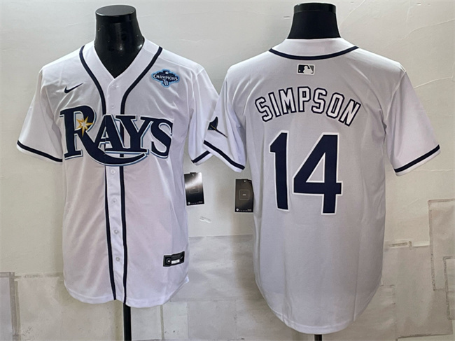 Tampa Bay Rays #14 Chandler Simpson White Gray 2026 AL East Champions Patch Vapor Limited Stitched Baseball Jersey Tampa Bay Rays #14 Chandler Simpson White Gray 2026 AL East Champions Patch Vapor Limited Stitched Baseball Jersey