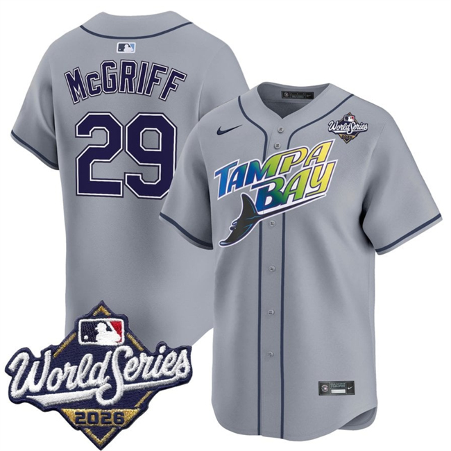 Tampa Bay Rays #29 Jacob Melton Grey 2026 World Series Limited Stitched Baseball Jersey Tampa Bay Rays #29 Jacob Melton Grey 2026 World Series Limited Stitched Baseball Jersey