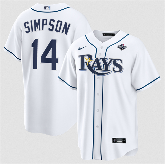 Tampa Bay Rays #14 Chandler Simpson White 2026 World Series Home Cool Base Stitched Baseball Jersey Tampa Bay Rays #14 Chandler Simpson White 2026 World Series Home Cool Base Stitched Baseball Jersey