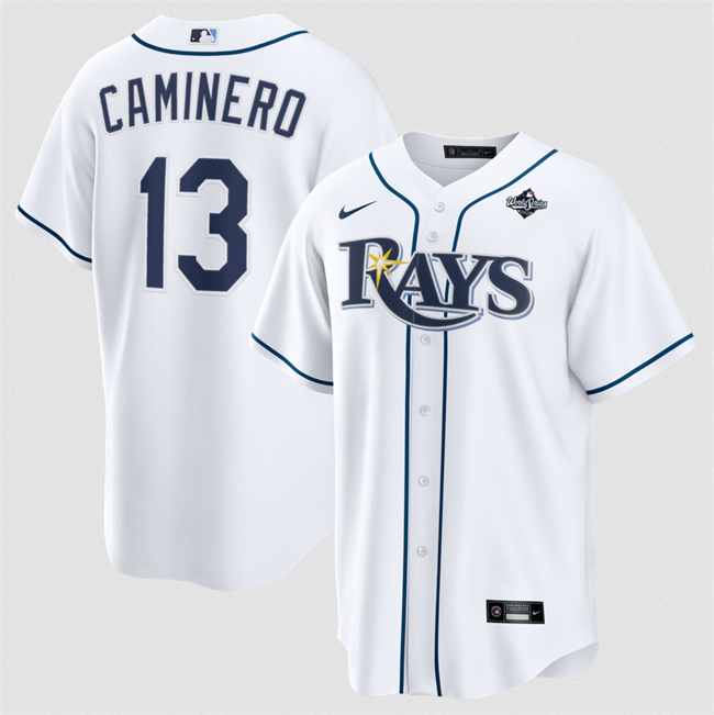 Tampa Bay Rays #13 Junior Caminero White 2026 World Series Home Cool Base Stitched Baseball Jersey Tampa Bay Rays #13 Junior Caminero White 2026 World Series Home Cool Base Stitched Baseball Jersey