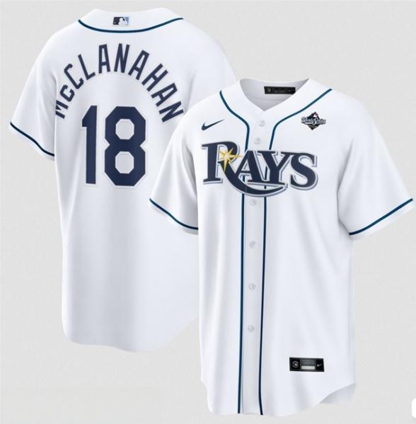 Tampa Bay Rays #18 Shane McClanahan White 2026 World Series Home Cool Base Stitched Baseball Jersey Tampa Bay Rays #18 Shane McClanahan White 2026 World Series Home Cool Base Stitched Baseball Jersey