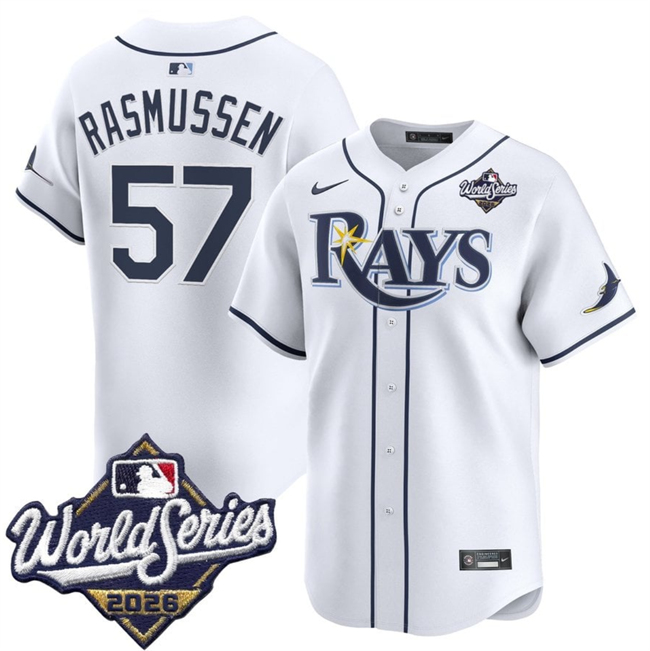 Tampa Bay Rays #57 Drew Rasmussen White 2026 World Series Home Limited Stitched Baseball Jersey Tampa Bay Rays #57 Drew Rasmussen White 2026 World Series Home Limited Stitched Baseball Jersey