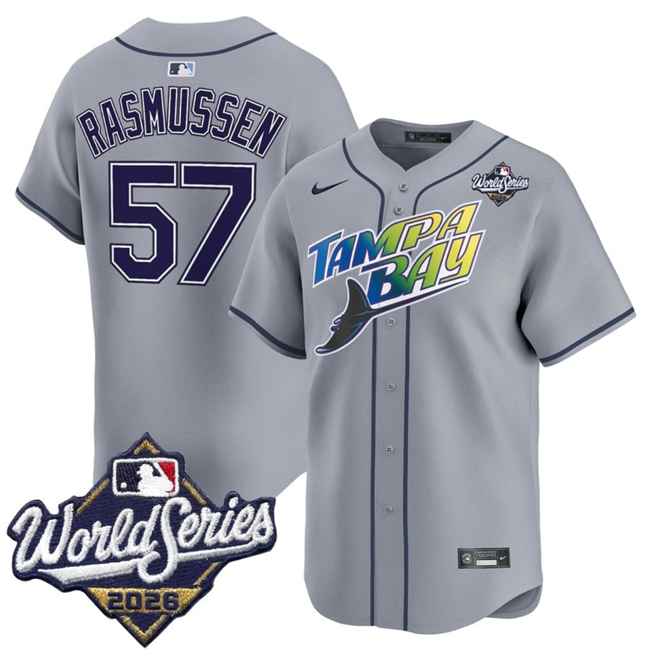 Tampa Bay Rays #57 Drew Rasmussen Grey 2026 World Series Limited Stitched Baseball Jersey Tampa Bay Rays #57 Drew Rasmussen Grey 2026 World Series Limited Stitched Baseball Jersey