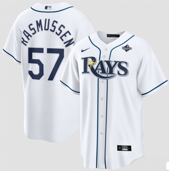 Tampa Bay Rays #57 Drew Rasmussen White 2026 World Series Home Cool Base Stitched Baseball Jersey Tampa Bay Rays #57 Drew Rasmussen White 2026 World Series Home Cool Base Stitched Baseball Jersey