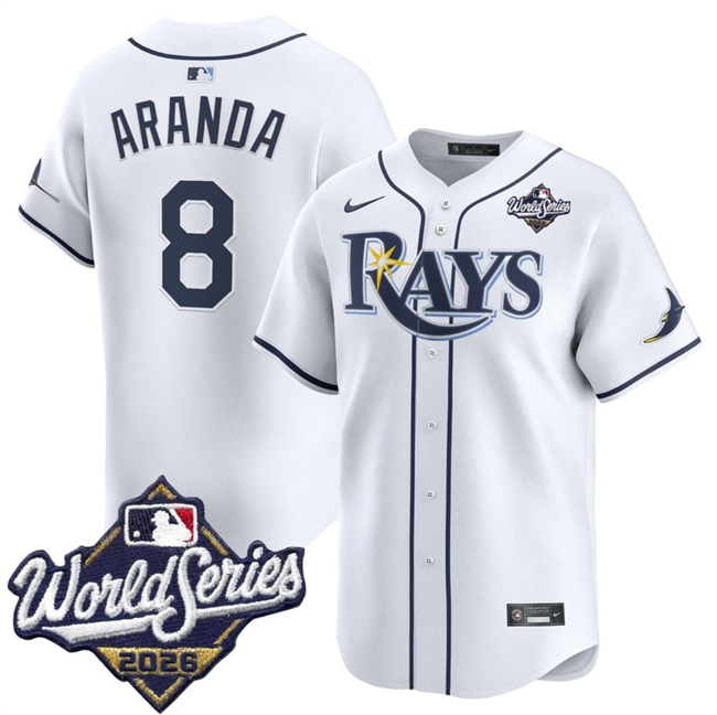Tampa Bay Rays #8 Jonathan Aranda White 2026 World Series Home Limited Stitched Baseball Jersey Tampa Bay Rays #8 Jonathan Aranda White 2026 World Series Home Limited Stitched Baseball Jersey