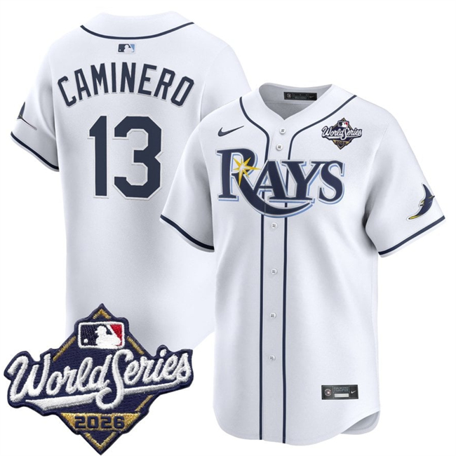Tampa Bay Rays #13 Junior Caminero White 2026 World Series Home Limited Stitched Baseball Jersey Tampa Bay Rays #13 Junior Caminero White 2026 World Series Home Limited Stitched Baseball Jersey