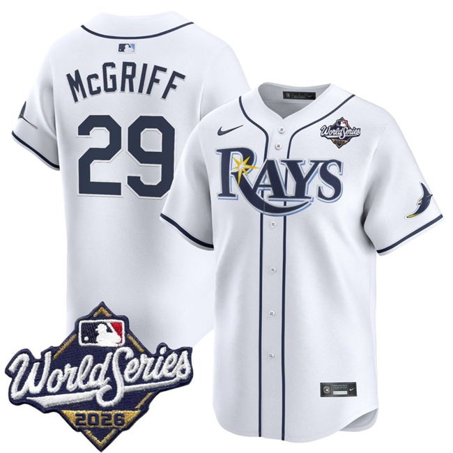 Tampa Bay Rays #29 Jacob Melton White 2026 World Series Home Limited Stitched Baseball Jersey Tampa Bay Rays #29 Jacob Melton White 2026 World Series Home Limited Stitched Baseball Jersey