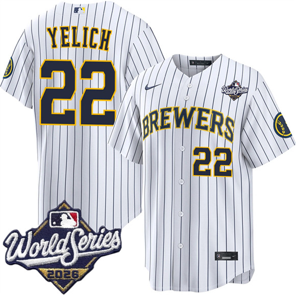 Milwaukee Brewers #22 Christian Yelich White 2026 World Series Stitched Baseball Jersey