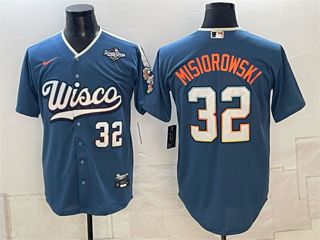 Milwaukee Brewers #32 Jacob Misiorowski Mineral Blue 2026 World Series City Connect Stadium Stitched Baseball Jersey