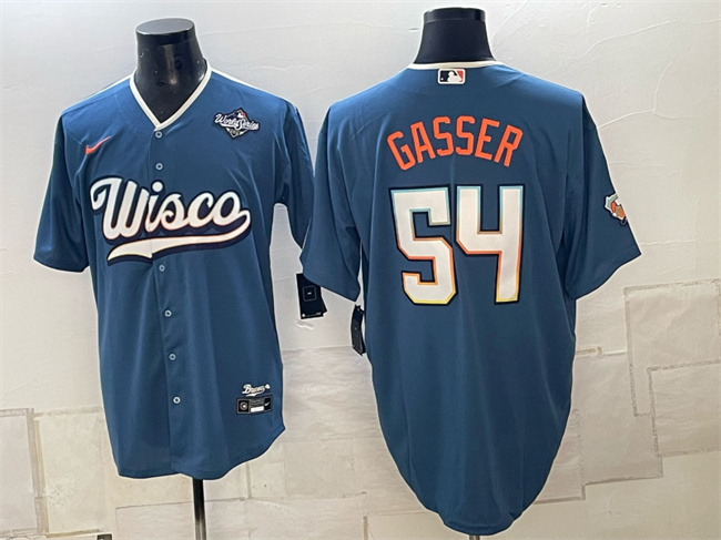 Milwaukee Brewers #54 Robert Gasser Mineral Blue 2026 World Series City Connect Stadium Stitched Baseball Jersey