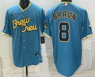 Milwaukee Brewers #8 Ryan Braun Blue 2026 City Connect Stadium Stitched Jersey