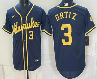 Milwaukee Brewers #3 Joey Ortiz Navy Cool Base Stitched Jersey Milwaukee Brewers #3 Joey Ortiz Navy Cool Base Stitched Jersey