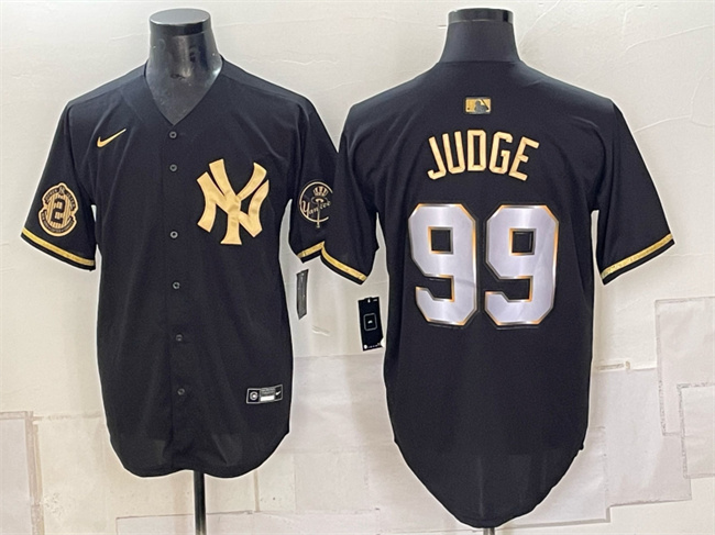 New York Yankees #99 Aaron Judge Black Gold With Patch Limited Stitched Baseball Jersey