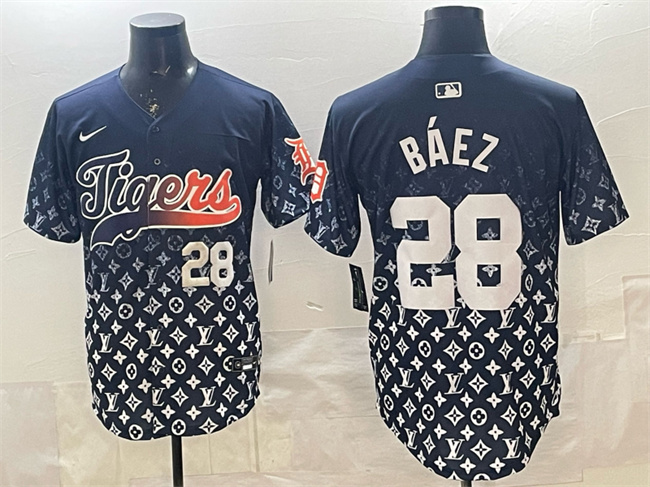 Detroit Tigers #28 Javier B??ez Navy With Patch Vapor Premier Limited Stitched Baseball Jersey Detroit Tigers #28 Javier B??ez Navy With Patch Vapor Premier Limited Stitched Baseball Jersey