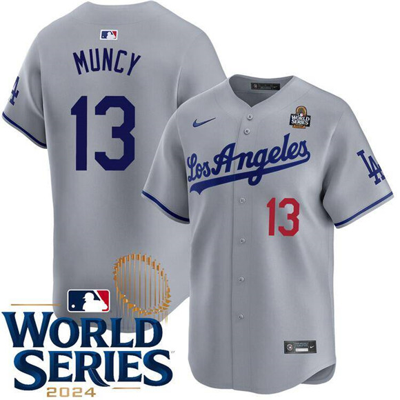 Los Angeles Dodgers #13 Max Muncy Gray 2024 World Series Patch Limited Stitched Baseball Jersey Los Angeles Dodgers #13 Max Muncy Gray 2024 World Series Patch Limited Stitched Baseball Jersey