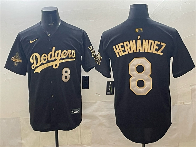 Los Angeles Dodgers #8 Enrique Hern??ndez Black Gold 2025 World Series Champions Patch Limited Stitched Baseball Jersey