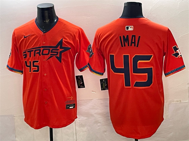 Houston Astros #45 Tatsuya Imai Orange 2025 City Connect With Texas Patch Limited Stitched Baseball Jersey Houston Astros #45 Tatsuya Imai Orange 2025 City Connect With Texas Patch Limited Stitched Baseball Jersey