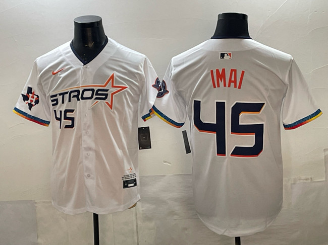 Houston Astros #45 Tatsuya Imai White 2025 City Connect With Texas Patch Limited Stitched Baseball Jersey Houston Astros #45 Tatsuya Imai White 2025 City Connect With Texas Patch Limited Stitched Baseball Jersey