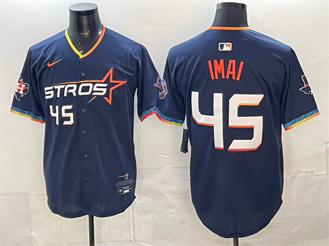 Houston Astros #45 Tatsuya Imai Navy 2025 City Connect With Texas Patch Limited Stitched Baseball Jersey Houston Astros #45 Tatsuya Imai Navy 2025 City Connect With Texas Patch Limited Stitched Baseball Jersey