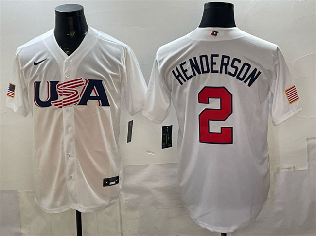 USA Baseball #2 Gunnar Henderson White World Baseball Classic Stitched Jersey USA Baseball #2 Gunnar Henderson White World Baseball Classic Stitched Jersey
