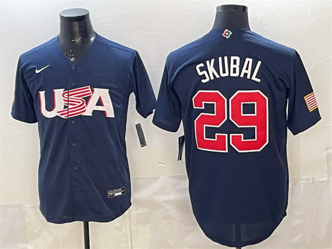 USA Baseball #29 Cal Raleigh Navy World Baseball Classic Stitched Jersey USA Baseball #29 Cal Raleigh Navy World Baseball Classic Stitched Jersey