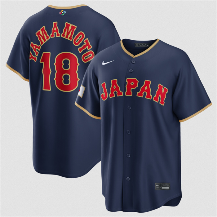 Japan Baseball #18 Yoshinobu Yamamoto Navy 2026 World Baseball Classic Road Stadium Stitched Jersey