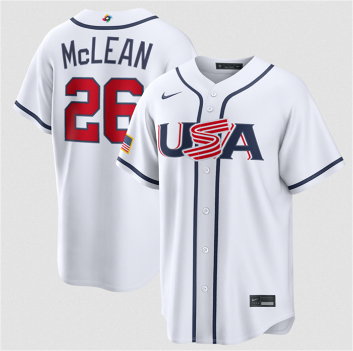 USA Baseball #26 Nolan McLean White 2026 World Baseball Classic Home Stadium Stitched Jersey USA Baseball #26 Nolan McLean White 2026 World Baseball Classic Home Stadium Stitched Jersey