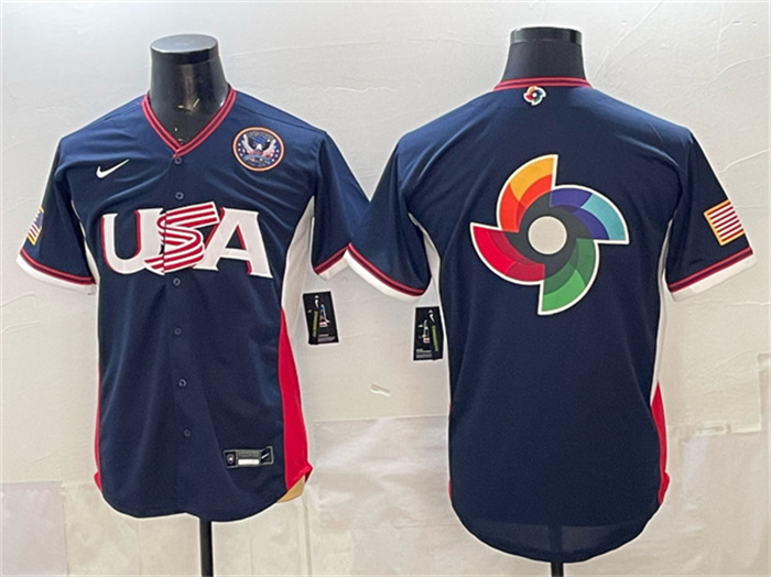 USA Baseball Team Big Logo Navy 2026 World Baseball Classic United States 250th Anniversary Patch Road Stadium Stitched Jersey USA Baseball Team Big Logo Navy 2026 World Baseball Classic United States 250th Anniversary Patch Road Stadium Stitched Jersey