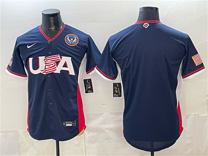 USA Baseball Blank Navy 2026 World Baseball Classic United States 250th Anniversary Patch Road Stadium Stitched Jersey USA Baseball Blank Navy 2026 World Baseball Classic United States 250th Anniversary Patch Road Stadium Stitched Jersey