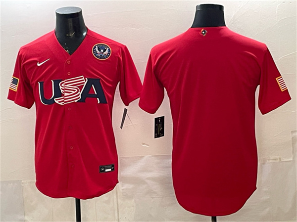 USA Baseball Blank Red 2026 World Baseball Classic United States 250th Anniversary Patch Stadium Stitched Jersey USA Baseball Blank Red 2026 World Baseball Classic United States 250th Anniversary Patch Stadium Stitched Jersey
