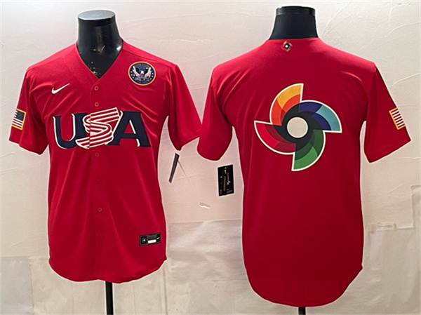 USA Baseball Team Big Logo Red 2026 World Baseball Classic United States 250th Anniversary Patch Stadium Stitched Jersey USA Baseball Team Big Logo Red 2026 World Baseball Classic United States 250th Anniversary Patch Stadium Stitched Jersey