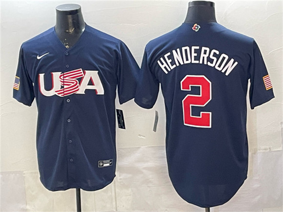 USA Baseball #2 Gunnar Henderson Navy World Baseball Classic Stitched Jersey USA Baseball #2 Gunnar Henderson Navy World Baseball Classic Stitched Jersey