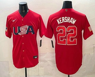 USA #22 Clayton Kershaw Red 2026 World Baseball Classic Cool Base Jersey