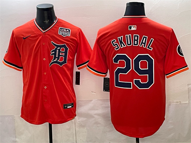 Detroit Tigers #29 Tarik Skubal Orange 2026 Alternate USA 250' Patch Vapor Premier Limited Stitched Baseball Jersey