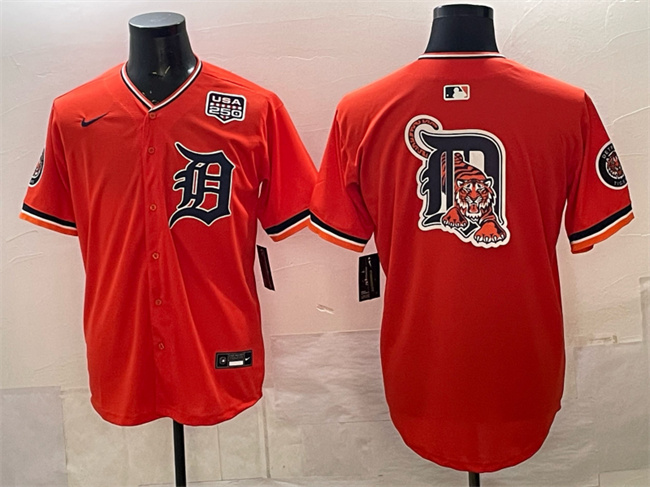 Detroit Tigers Team Big Logo Orange 2026 Alternate USA 250' Patch Vapor Premier Limited Stitched Baseball Jersey