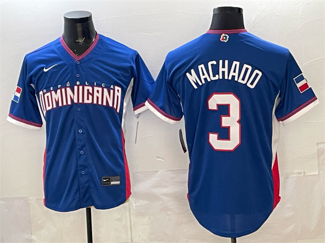 Dominican Republic Baseball #3 Manny Machado Royal 2026 World Baseball Classic Road Stadium Stitched Jersey