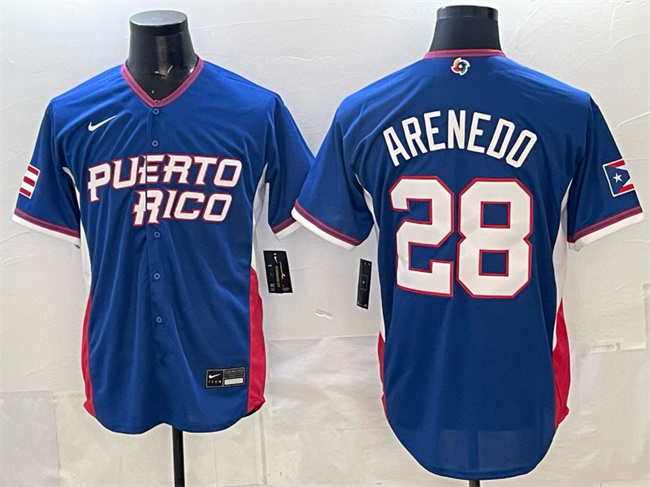 Puerto Rico Baseball #28 Nolan Arenado Royal 2026 World Baseball Classic Road Stadium Stitched Jersey