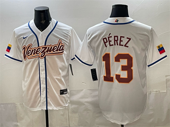 Venezuela Baseball #13 Salvador Perez White 2026 World Baseball Classic Home Stadium Stitched Jersey