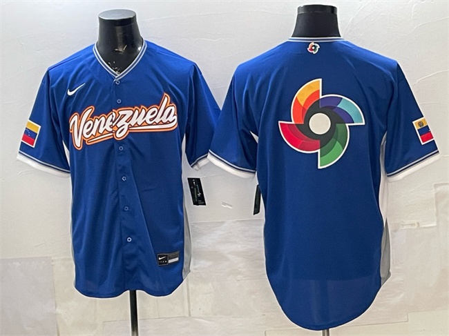 Venezuela Baseball Blue 2026 World Baseball Classic Big Logo Road Stadium Stitched Jersey