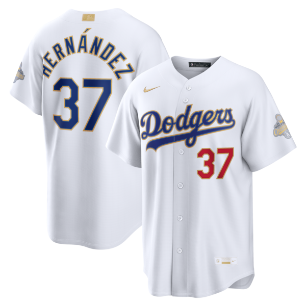 Los Angeles Dodgers #37 Teoscar Hern??ndez Nike White 2026 Gold Collection Stadium Jersey
