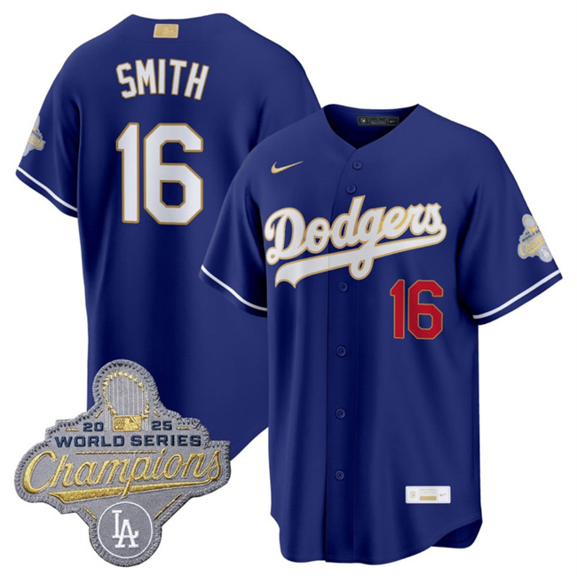 Los Angeles Dodgers #16 Will Smith Royal 2026 Alternate Gold Collection Stadium Stitched Baseball Jersey