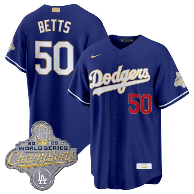 Los Angeles Dodgers #50 Mookie Betts Royal 2026 Alternate Gold Collection Stadium Stitched Baseball Jersey