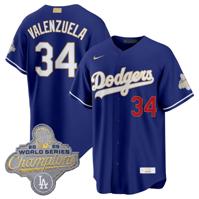 Los Angeles Dodgers #34 Fernando Valenzuela Royal 2026 Alternate Gold Collection Stadium Stitched Baseball Jersey