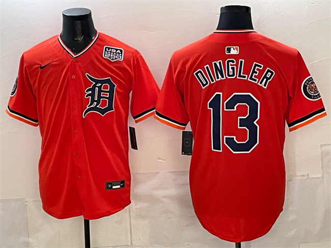 Detroit Tigers #13 Dillon Dingler Orange 2026 Alternate USA 250' Patch Vapor Premier Limited Stitched Baseball Jersey