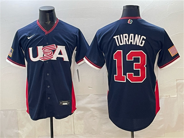 USA Baseball #13 Brice Turang Navy 2026 World Baseball Classic Road Stadium Stitched Jersey
